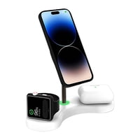 Genérico - Cargador Inalámbrico Magnético 3 En 1 Con Carga Rápida De 15 W, Rotación De 360° Y Soporte Para Teléfonos Inteligentes-Blanco