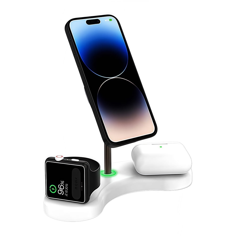 Genérico - Cargador Inalámbrico Magnético 3 En 1 Con Carga Rápida De 15 W, Rotación De 360° Y Soporte Para Teléfonos Inteligentes-blanco