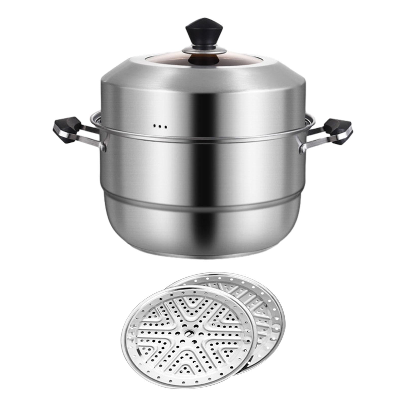 Fiocias - Utensilios De Cocina Al Vapor Con Mango De Tapa, Olla De Cocción Duradera Para Pasta, Verduras, Salsa, 2 Niveles