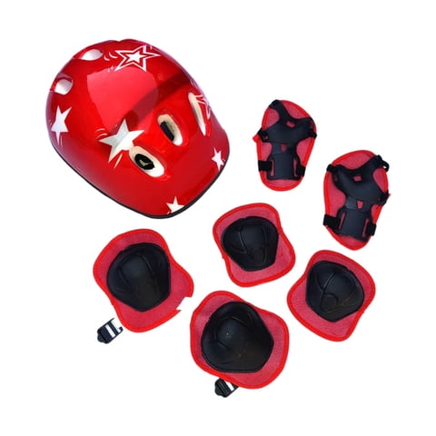 Magideal - 7 Piezas/Juego De Casco De Bicicleta Para Niños, Casco De Patín Con Rodilleras, Coderas Y Muñequeras, Casco De Patineta Para Adolescentes Para Niñas P Rojo