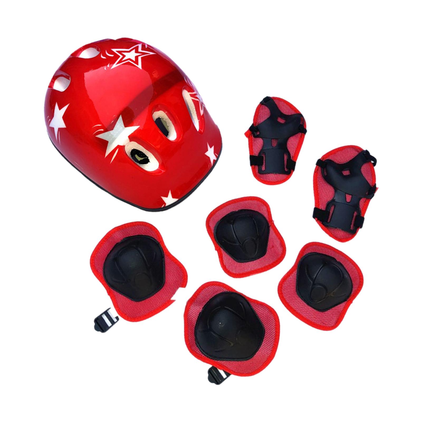 Magideal - 7 Piezas/Juego De Casco De Bicicleta Para Niños, Casco De Patín Con Rodilleras, Coderas Y Muñequeras, Casco De Patineta Para Adolescentes Para Niñas P Rojo