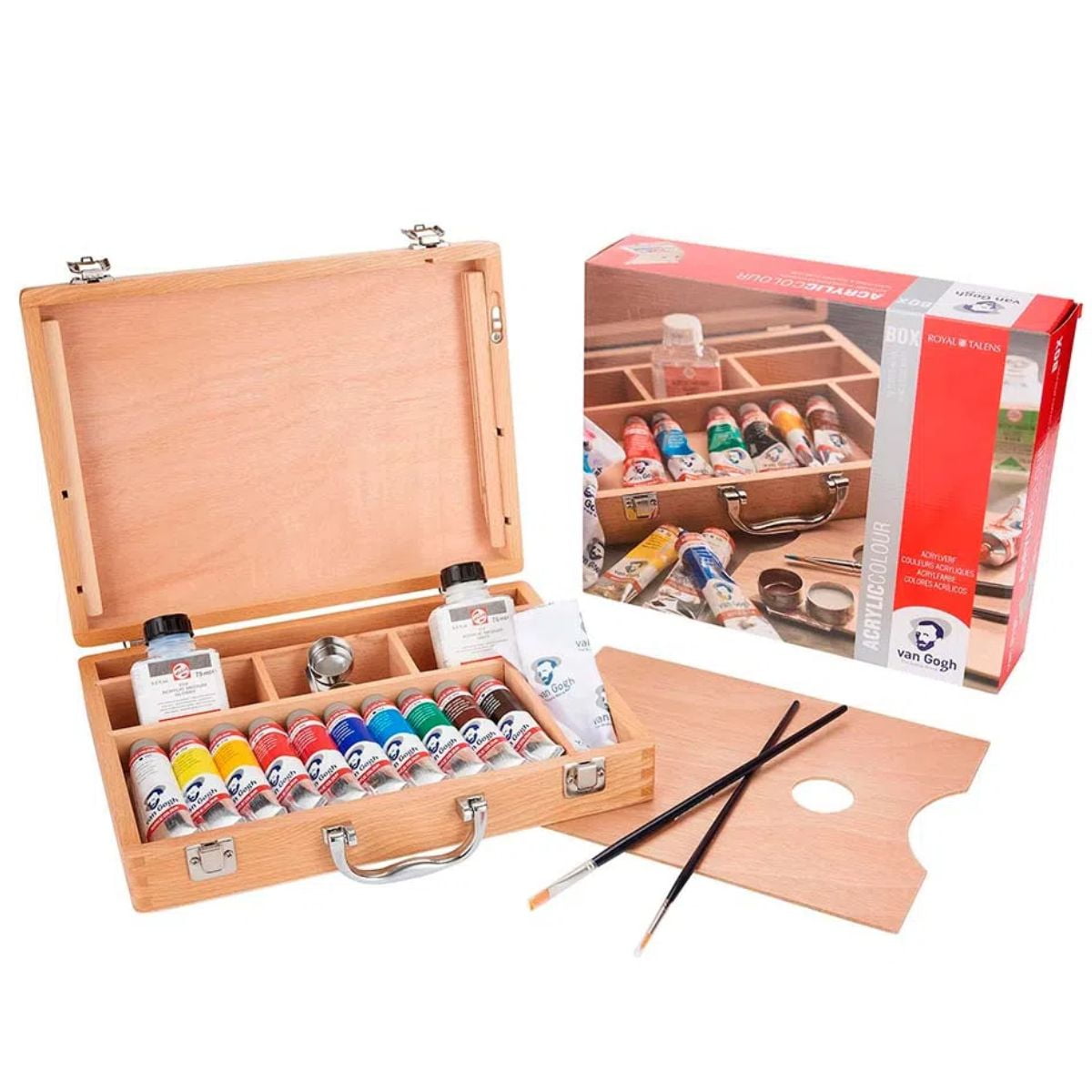 Pack De Acrílico Van Gogh Caja Madera 10 Colores + Accesorios