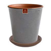 Pottery - Set Maceta Zaia 20 Cm Gris Matte Con Plato