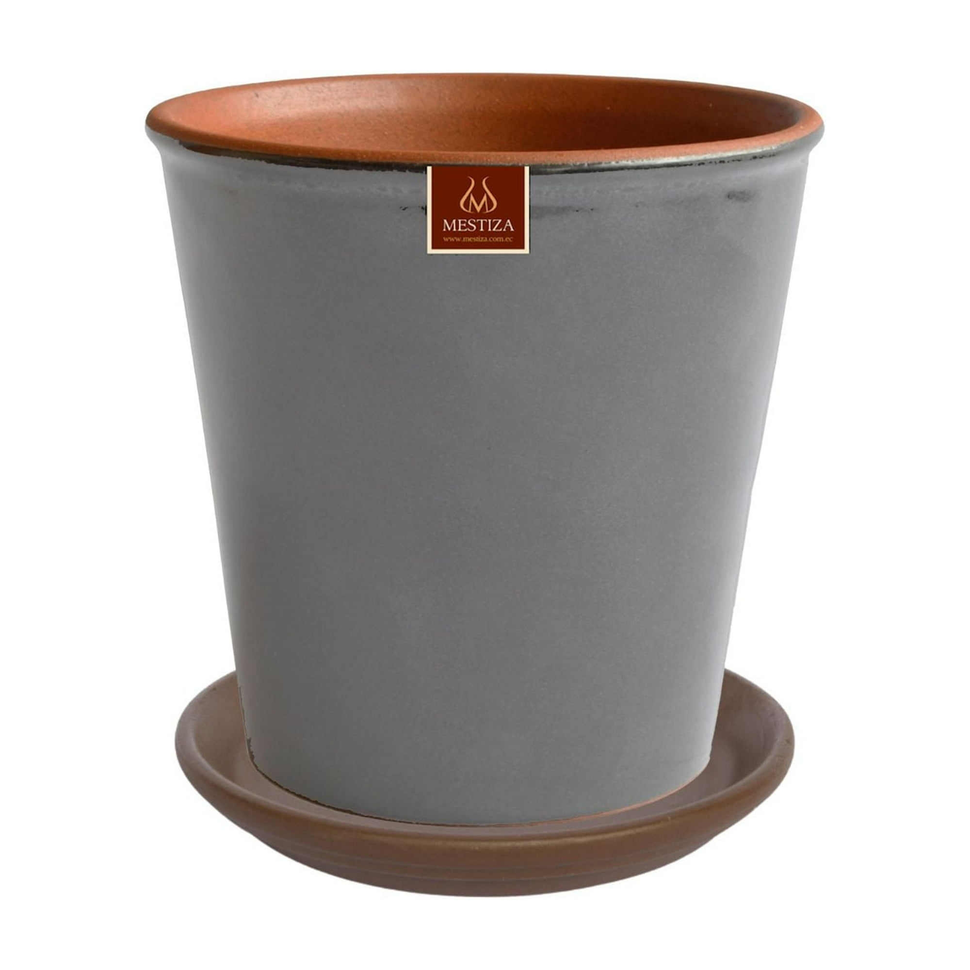 Pottery - Set Maceta Zaia 20 Cm Gris Matte Con Plato