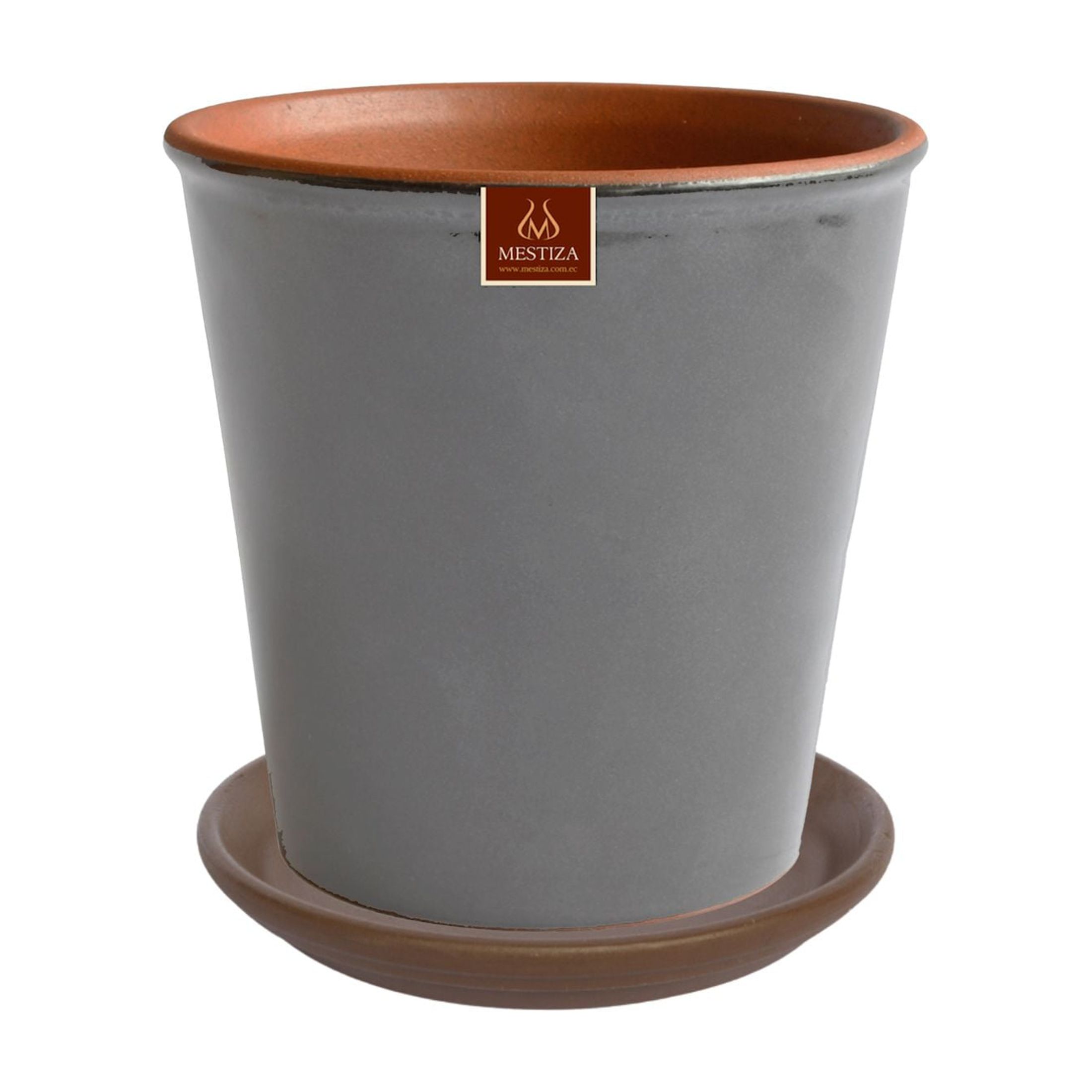 Pottery - Set Maceta Zaia 20 Cm Gris Matte Con Plato