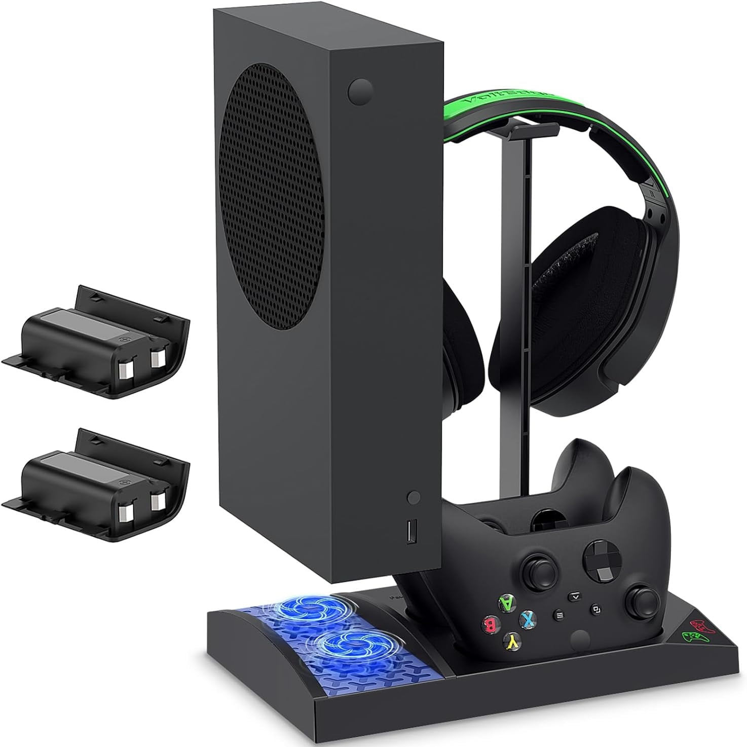 Genérico - Soporte De Ventilador Vertical Para Xbox Series S, Sistema De Ventilador Con Estación De Carga De Mando, 2 Baterías Recargables De 1400mah Y Soporte Para Auriculares-negro