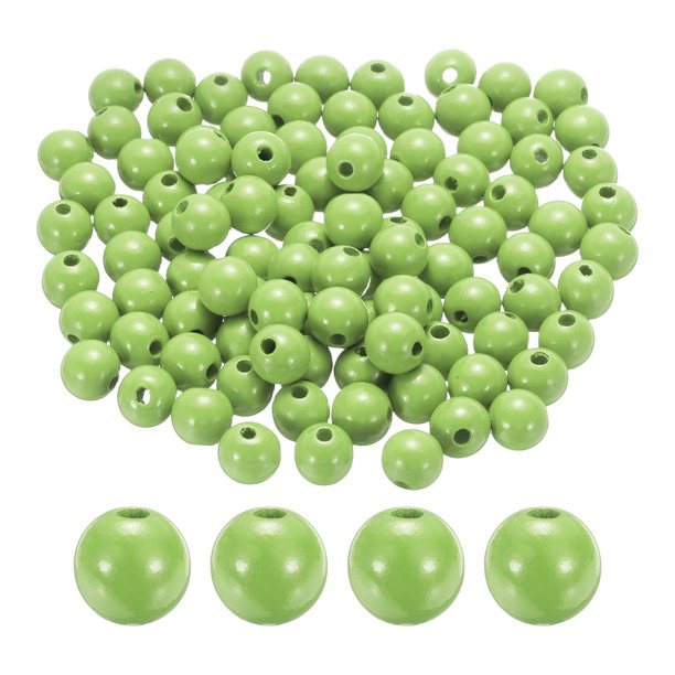 Uxcell 100pcs 16mm cuentas de madera verde claro 4.3mm agujero grande cuentas redondas de madera sueltas para hacer joyas collares pulseras manualidades bricolaje macramé decoraciones