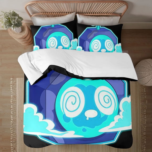 Blox Fruit Face on print Soft Bed Set Lightweight 3 Pieces Bedding Sets for All Season Comforter Set Easy Care