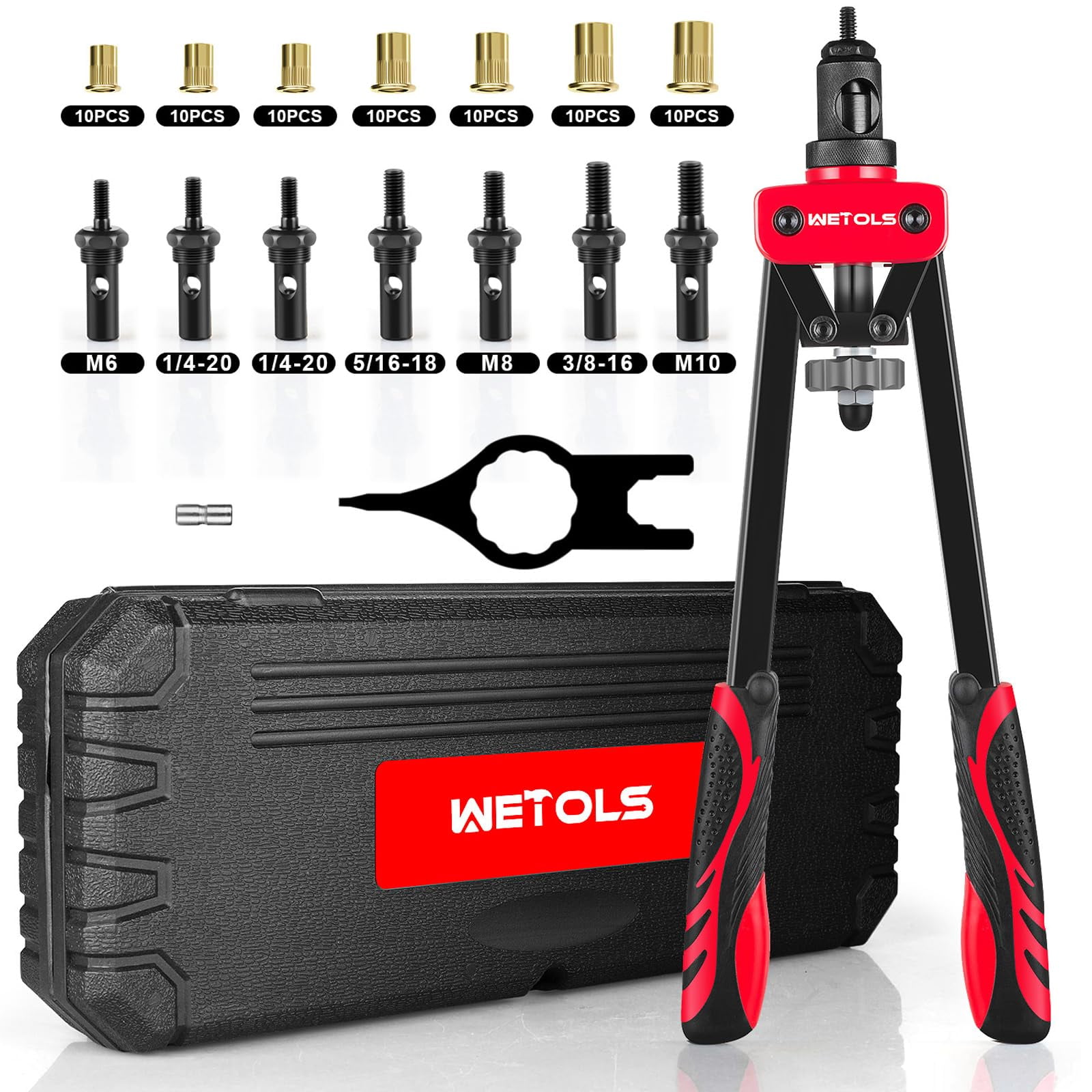 Kit De Remachadora Para Tuercas Remachables Wetols De 14" Con 70 Tuercas
