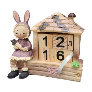 Bothyi - El Calendario De Escritorio Bloquea El Calendario Perpetuo De Madera Para La Sala De Estar, El Ornamento De La Oficina, La Niña Conejito