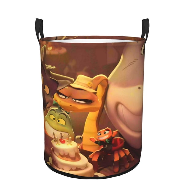 Los Tipos Malos Cesta de lavandería de gran capacidad redonda con asa, bolsa para ropa sucia plegable, almacenamiento para dormitorio, baño y lavadero 44x35 cm