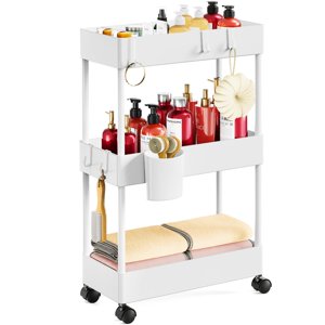 Carrito De Almacenamiento Con Ruedas Pipishell Slim Para Baño, Color Blanco
