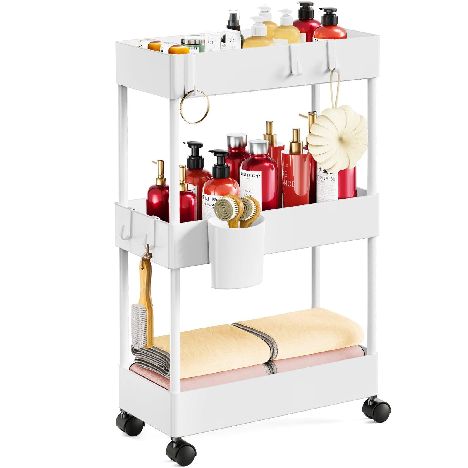 Carrito De Almacenamiento Con Ruedas Pipishell Slim Para Baño, Color Blanco