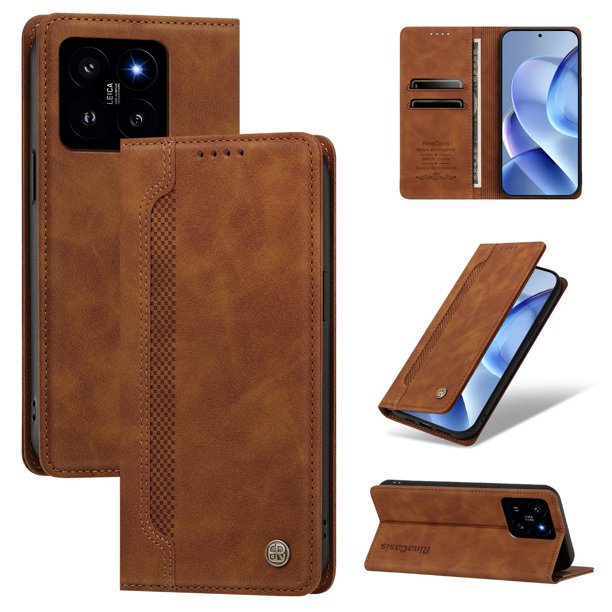 Funda Billetera para Xiaomi 14 Imán y Resistente Marrón