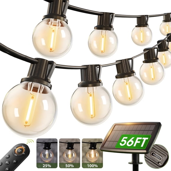 Cadena de luces solares Addlon de 56 pies, 27 bombillas G40, control remoto