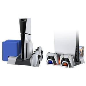 Base De Estación De Enfriamiento Con Doble Dock De Carga Aaronmei Para Ps5 Slim Disco Y Versión Digital Blanco Negro