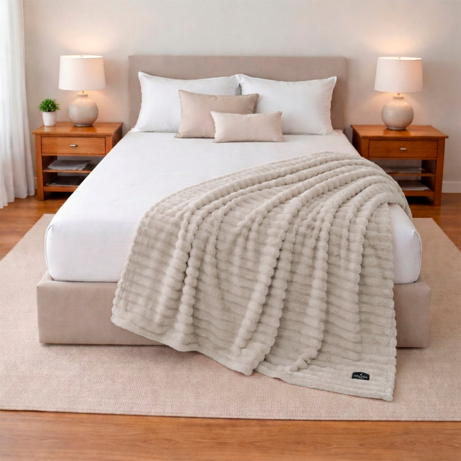 Pack 2 Mantas De Cama Nautica Home Jacquard Franela Ultrasuave 127x178cm