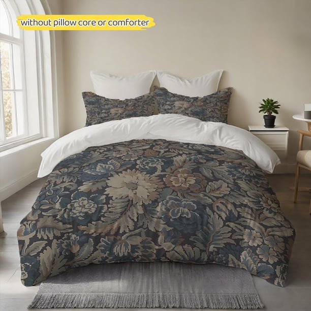 Dark Blue Floral Pattern Printed Duvet Cover Set Made of 100% Polyester the Duvet Cover Is Soft Skin-friendly and Comfortable for Sleep It Is Fluffy Breathable