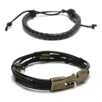 Genérico - Pack 2 Pulseras Cuero Negro Hombre Mujer