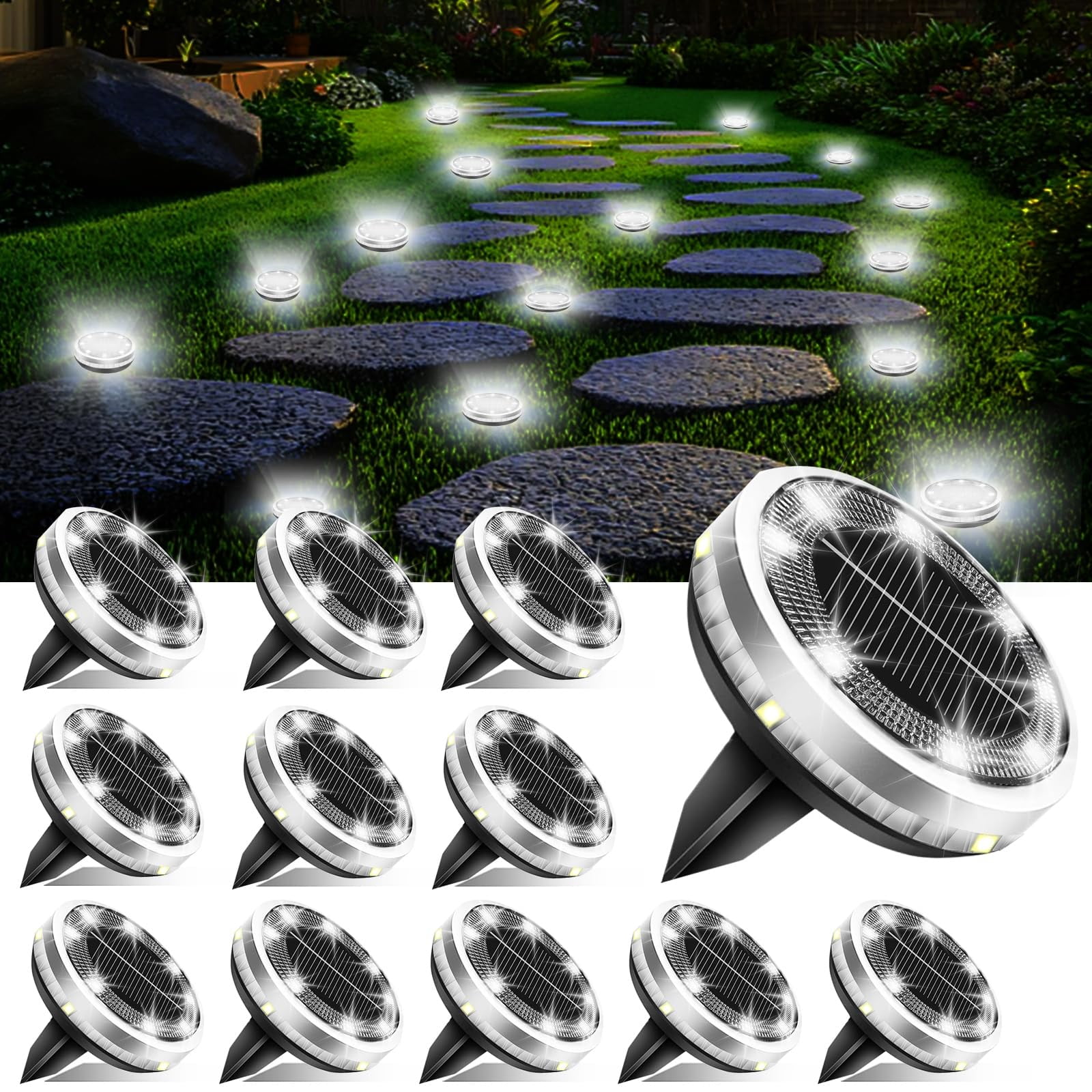 Senlukit - Luces Solares De Suelo Impermeables Paquete De 12 Unidades Color Blanco Frío