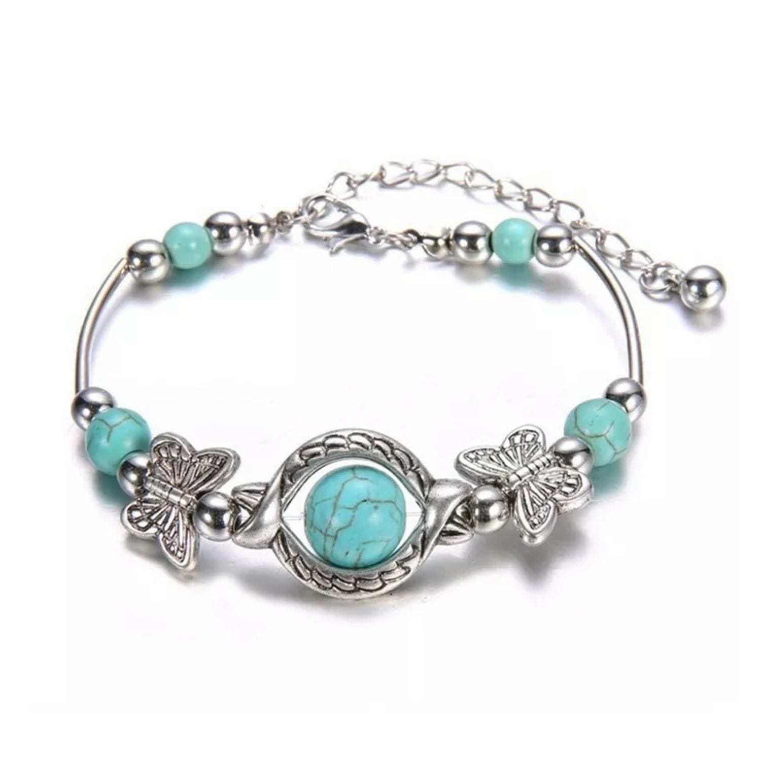 Prusia - Pulsera Turquesa Y Abalorios Mariposa