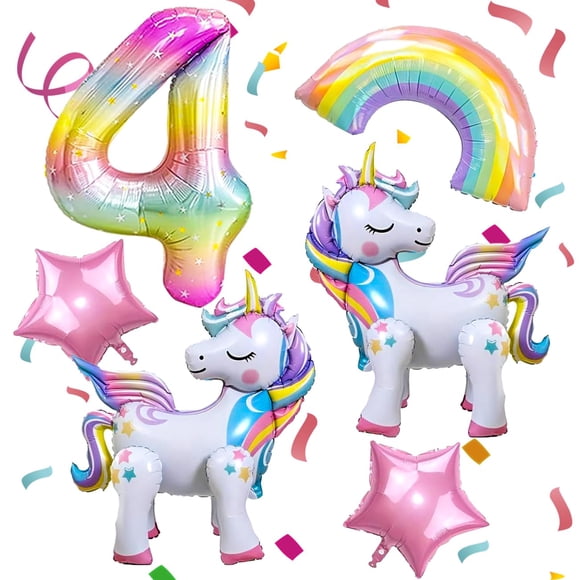 Set De Globos Con Temática De Unicornio Para Fiesta De 4 º Cumpleaños De Niña