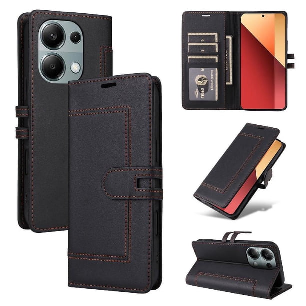 Premium Wallet Case for Xiaomi POCO M6 Pro 4G with Card Slots & Kickstand, Flip Cover Black