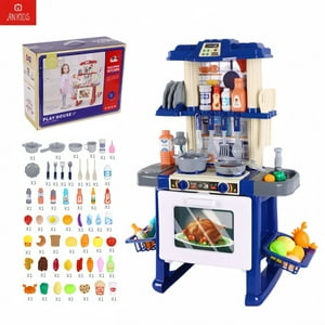 Anikids - Cocina De Juguete Grande 69Pcs Niños Luz Sonido 71Cm Azul