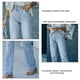 thumbnail image 2 of Pantalones de mujer, pantalones largos elásticos, pantalones rectos con botones cruzados, pantalones azul claro, 2 of 7