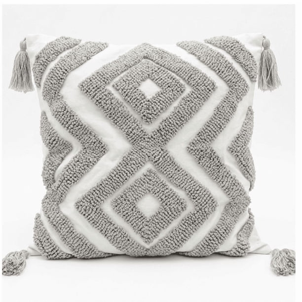 Funda de Cojín Boho Tejida con Borlas Funda Almohadon Sofa 45x45cm