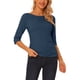 thumbnail image 1 of INSPIRE CHIC Camisetas de Mujer Mangas al Codo Cuello Barco Ajuste Ceñido Casual Camisetas Azul Oscuro XL, 1 of 6
