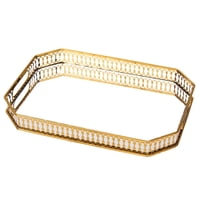 Magideal - Bandeja De Espejo, Bandeja De Tocador, Organizador De Maquillaje De Hierro Y Vidrio Cosmético, Bandeja De Perfume Para Tocador, Baño, Vestidor, Loción 29X18Cm