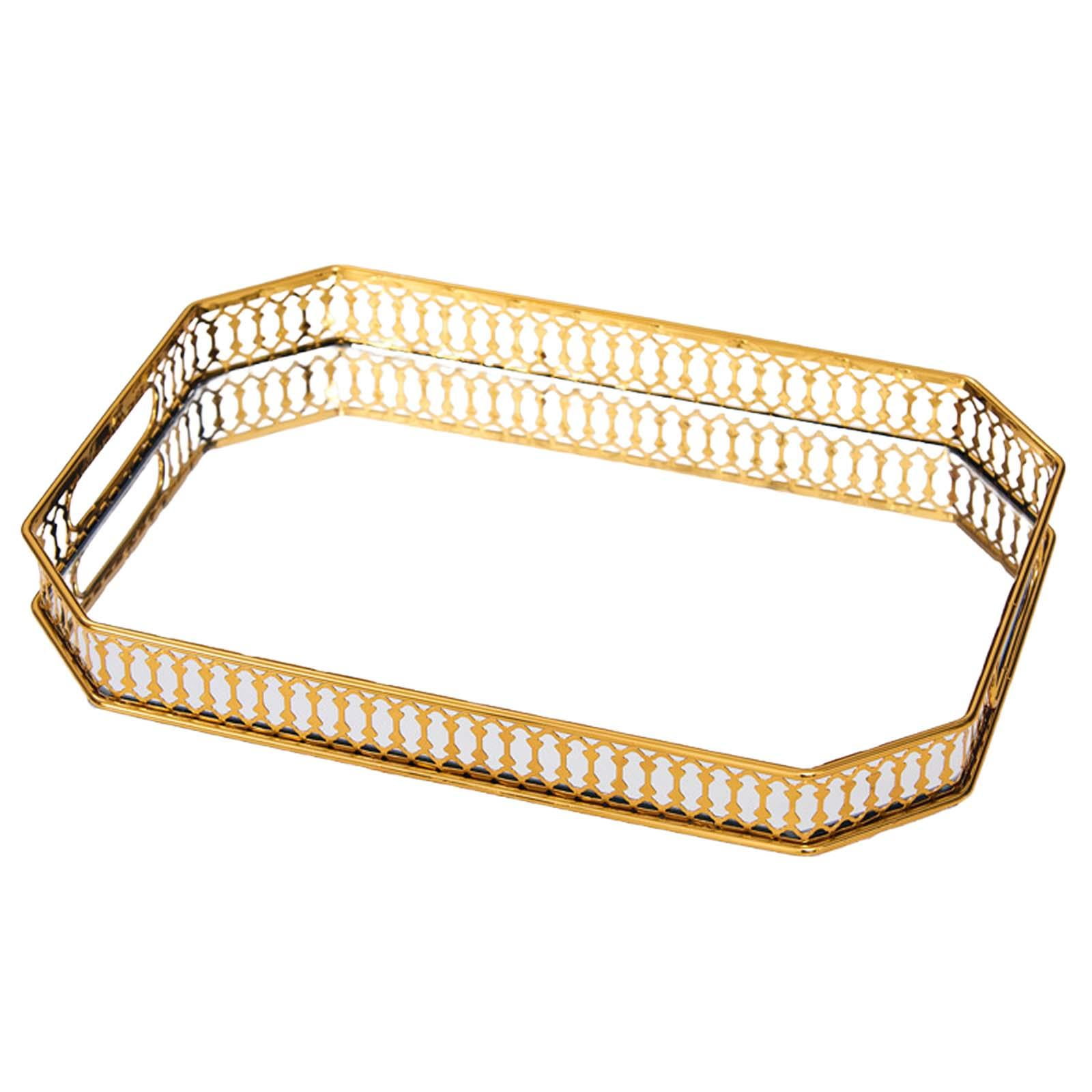Magideal - Bandeja De Espejo, Bandeja De Tocador, Organizador De Maquillaje De Hierro Y Vidrio Cosmético, Bandeja De Perfume Para Tocador, Baño, Vestidor, Loción 29x18cm