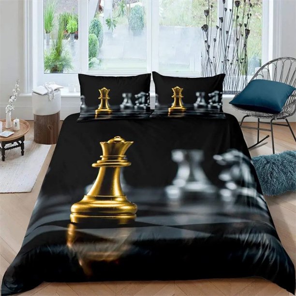 International Chess Duvet Cover Set Chess Lovers Bedding Set For Kids Adults Microfiber Black Base Quilt Cover