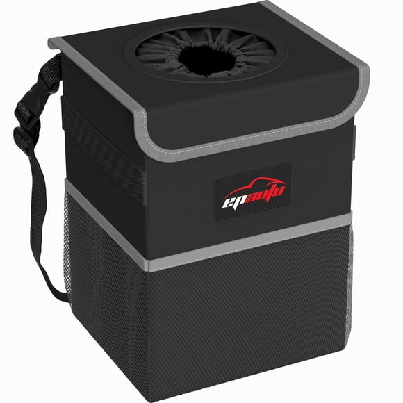 Bote de basura para coche EPAuto, impermeable, 9,5 L, con tapa, color negro