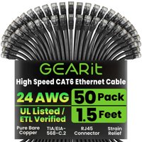 Cable Ethernet Gearit Cat 6, Paquete De 50 Unidades, 0,5 M, Rj45, 10 Gbps, Negro