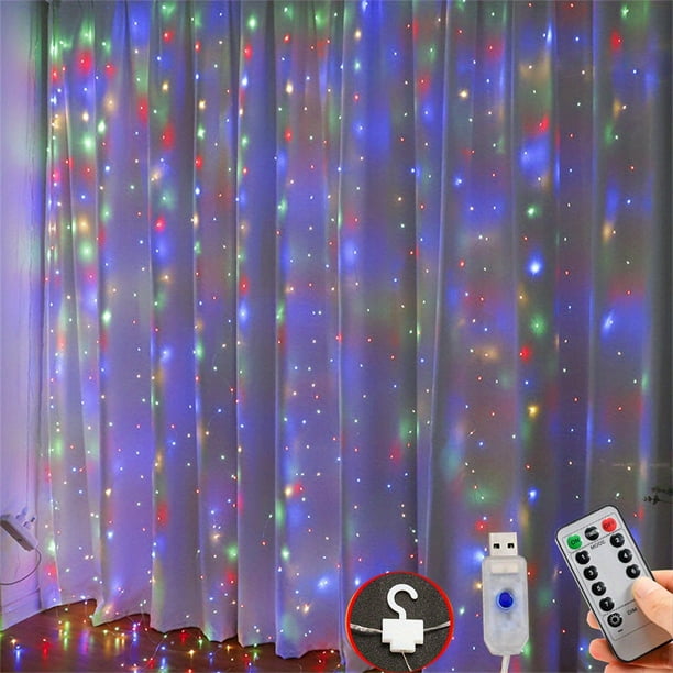 USB Powered Curtain LED String Lights With Hooks&Remote Control, 8 Lighting Modes Fairy Light For Bedroom Curtains Garland Xmas Party Valentine's Day Decor