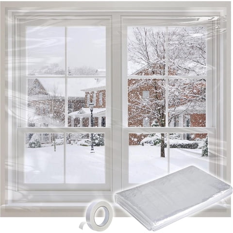 Xusx111 - Kit De Aislamiento De Ventana Pesada 63Inx47In Para Mantener Frío En Invierno, Película De Ventana Transparente Reutilizable, Fácil De Abrir Para La Ventilación Con Cinta Doble De 6 Metros A