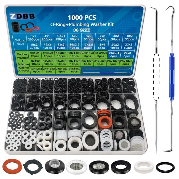 Kit surtido de anillos en O, 1000 unidades, más arandelas de goma, 132 piezas, ZDBB