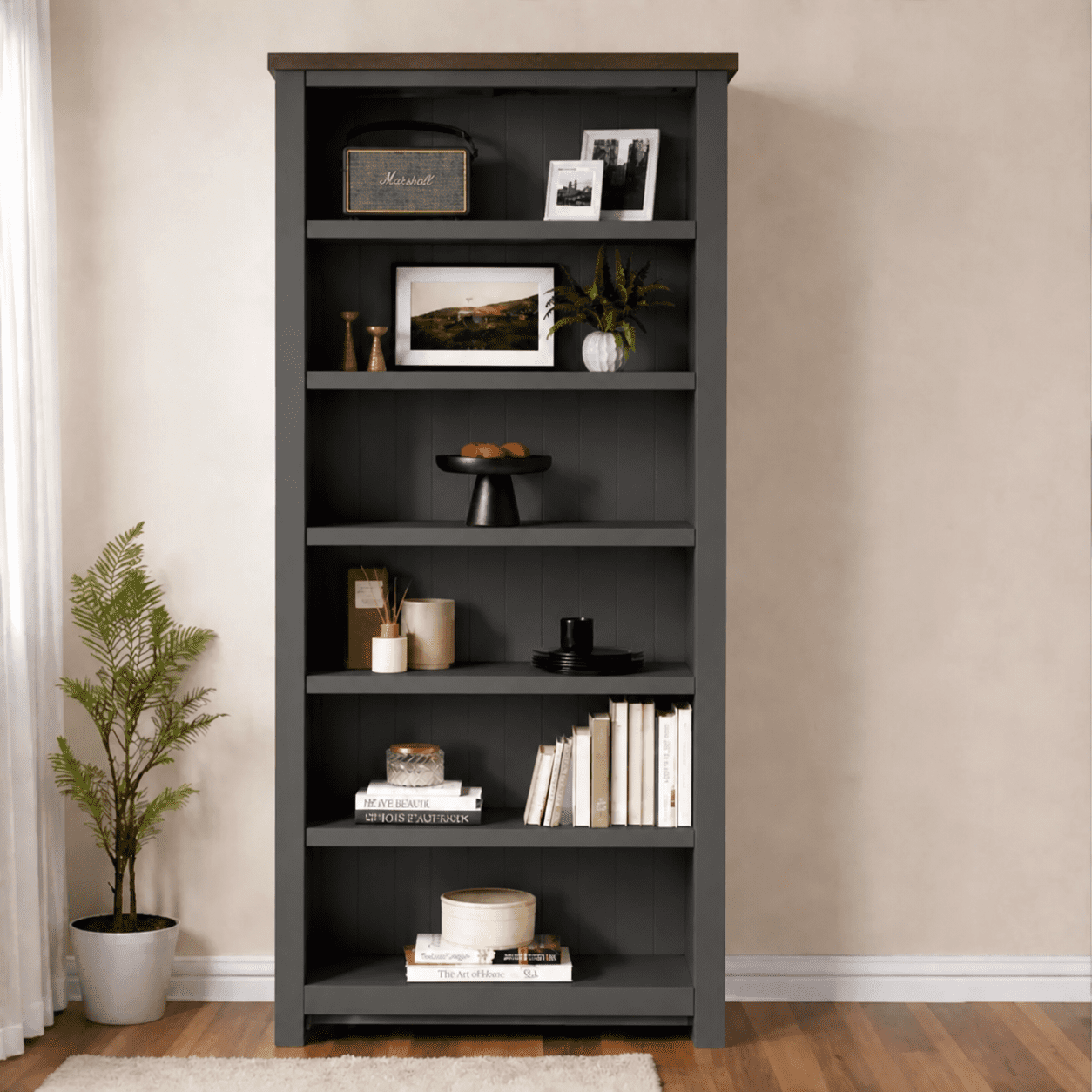 Arca Muebles - Biblioteca "farrow" Estantería De Pino Macizo 6 Niveles - Gris Grafito - 60x35x180 Cm