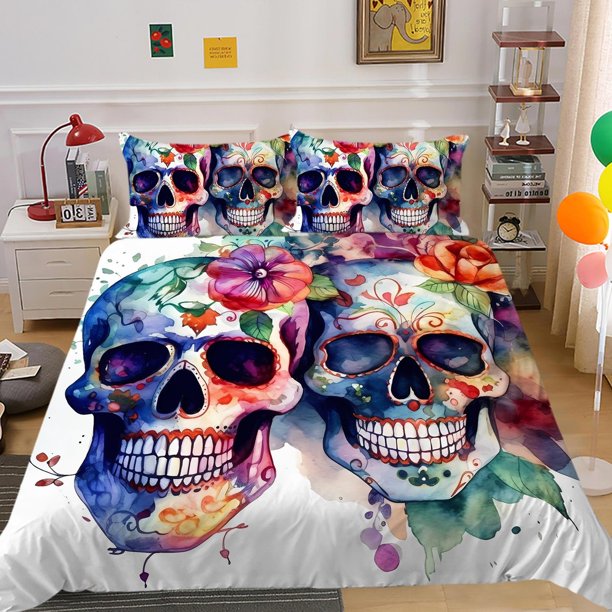 Skull Flower Skeleton Bedding Set Duvet Cover Set3-Piece Bedding Set
