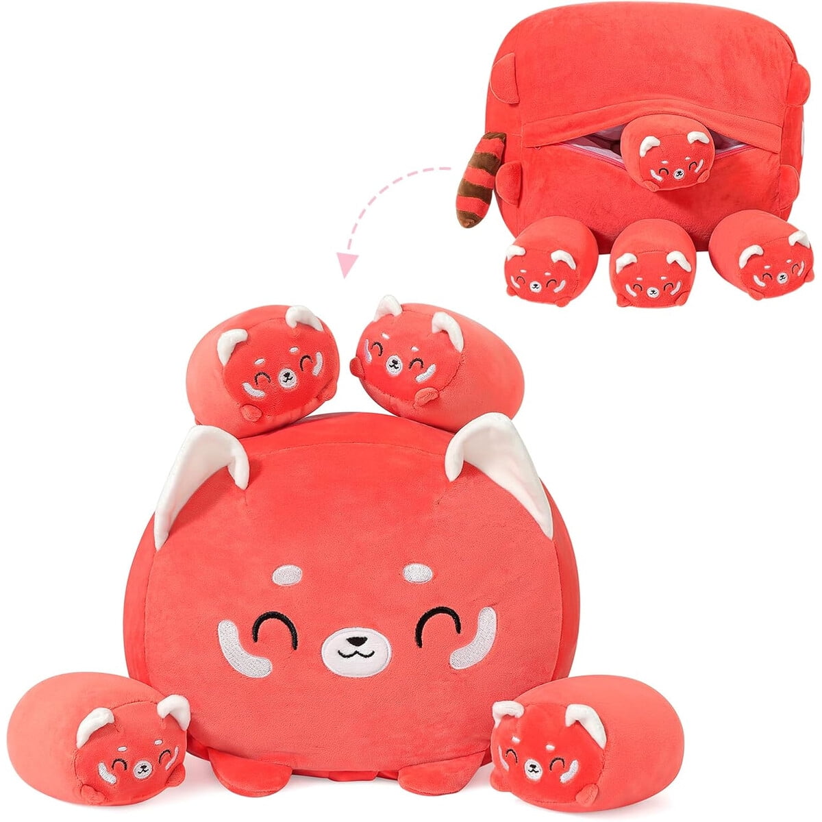 Peluche Familia Panda Rojo Peach Cat 40cm 5 En 1