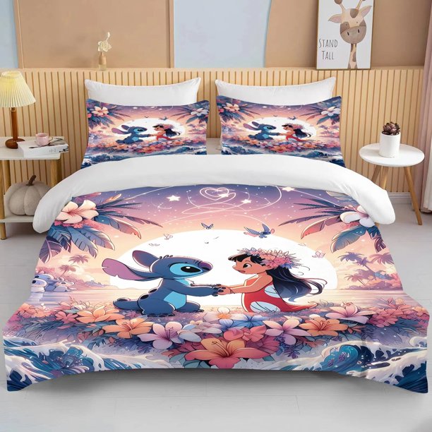 Stitch cartoon animation duvet cover 3 pieces set cartoon pattern printing duvet cover boy girl bedding set bedroom decoration Bed Sheets