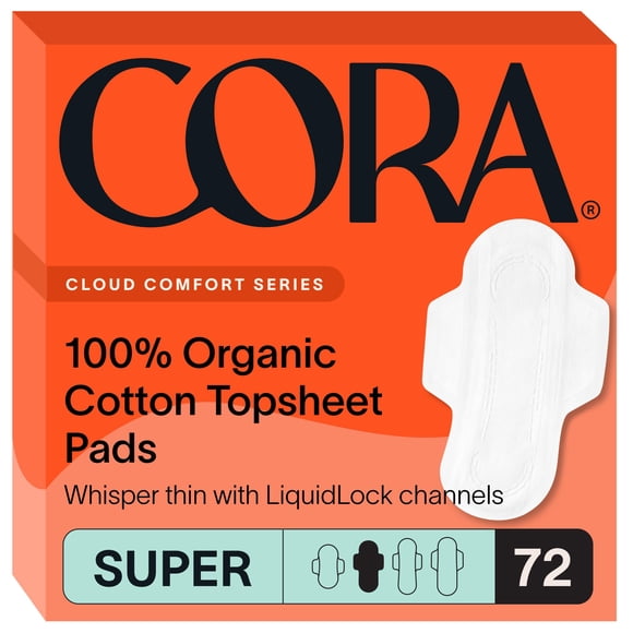 Almohadillas sanitarias Cora, ultrafinas, 100% algodón orgánico (72 unidades)