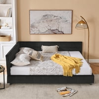 M&Ms - Queen Size Upholstered Tufted Bed Frame, Sofa Bed Frame With Comfortable Backrest And Armrests, Queen Size Bed For Bedroom, Living Room,Velvet, Black(85.5''*64.5''*30.5'')