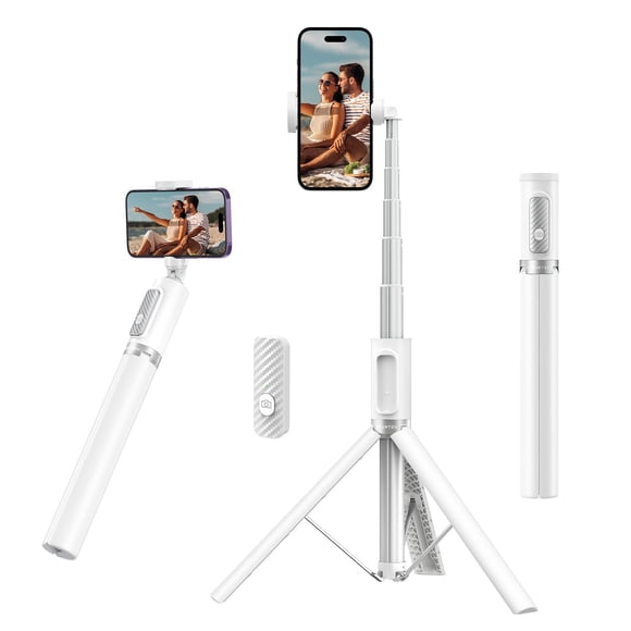Trípode para selfies ATUMTEK 55 con control remoto Bluetooth, color blanco