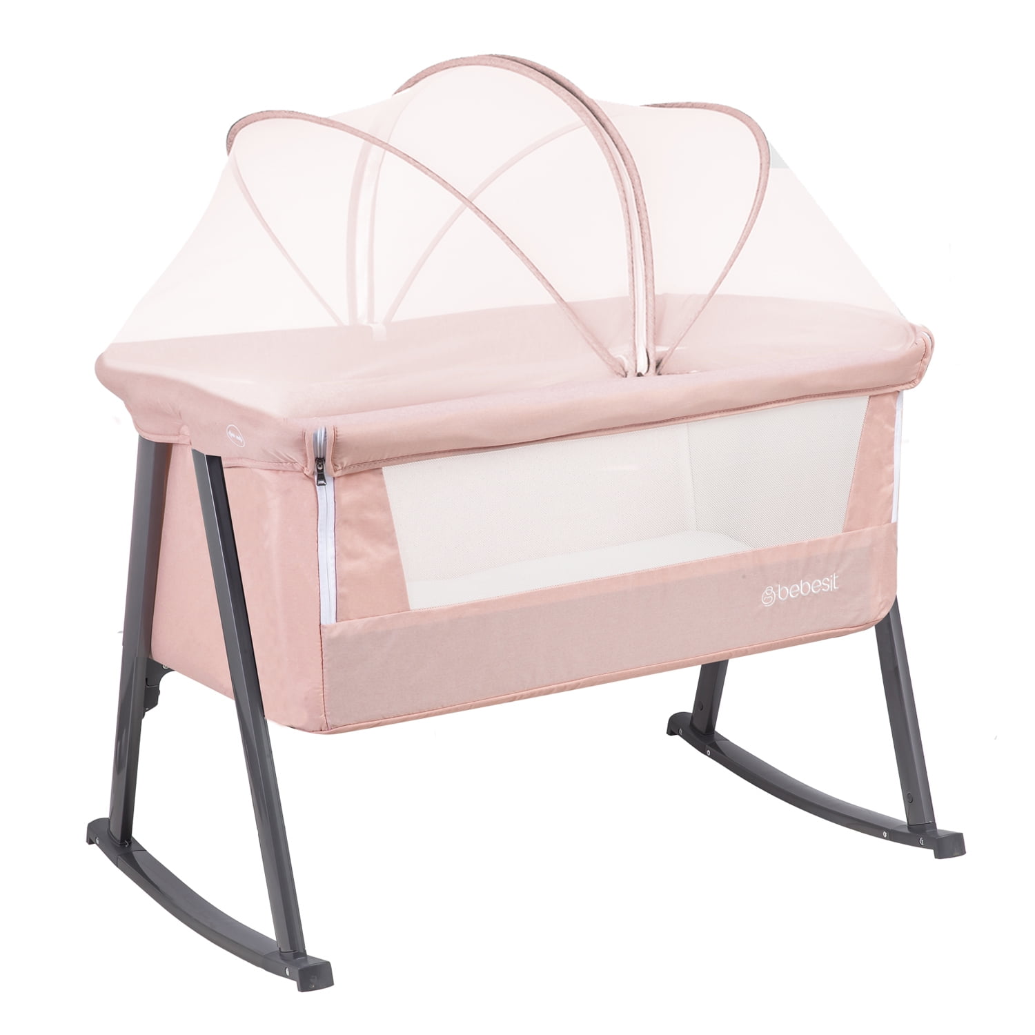 Cuna Moisés Balancín Con Mosquitero Rosada Bebesit