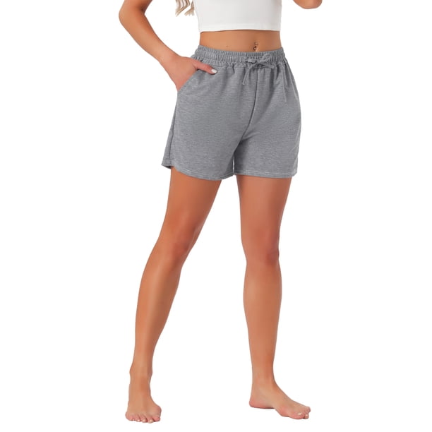 INSPIRE CHIC Pantalones Cortos de Pijama de Punto de Algodón para Mujer Ropa de Descanso Suave con Cintura Elástica Ajustable y Bolsillos XL Gris