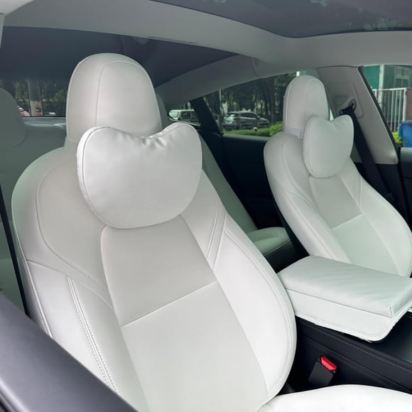 Cojines de reposacabezas TANOLA para Tesla, paquete de 2, cuero Nappa blanco