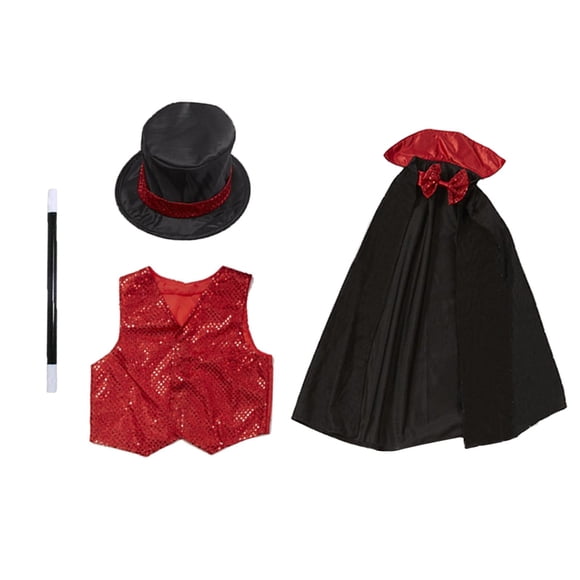 Magician Role Play Magical Show Chaleco creativo Capa Niños Cosplay Performance Props Cape Hat Magic Magician Accesorio Set para Halloween Navidad 4 piezas